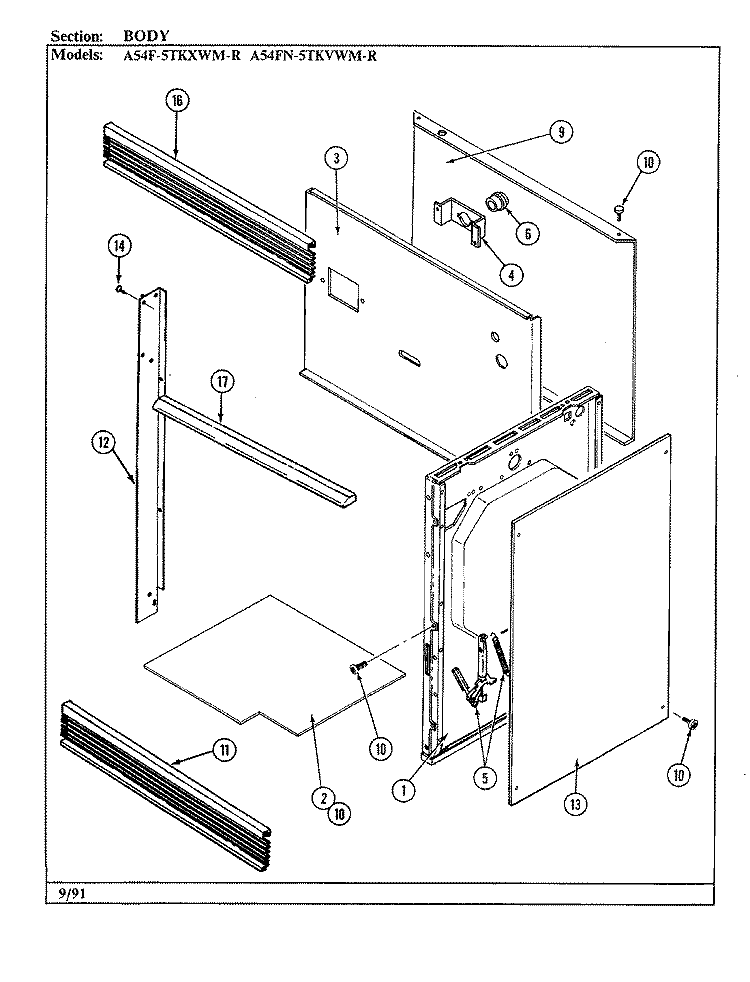 INTERNAL CONTROLS Diagram and Parts List for A54FN-5TKVWM-R  Admiral Microwave Oven Combo