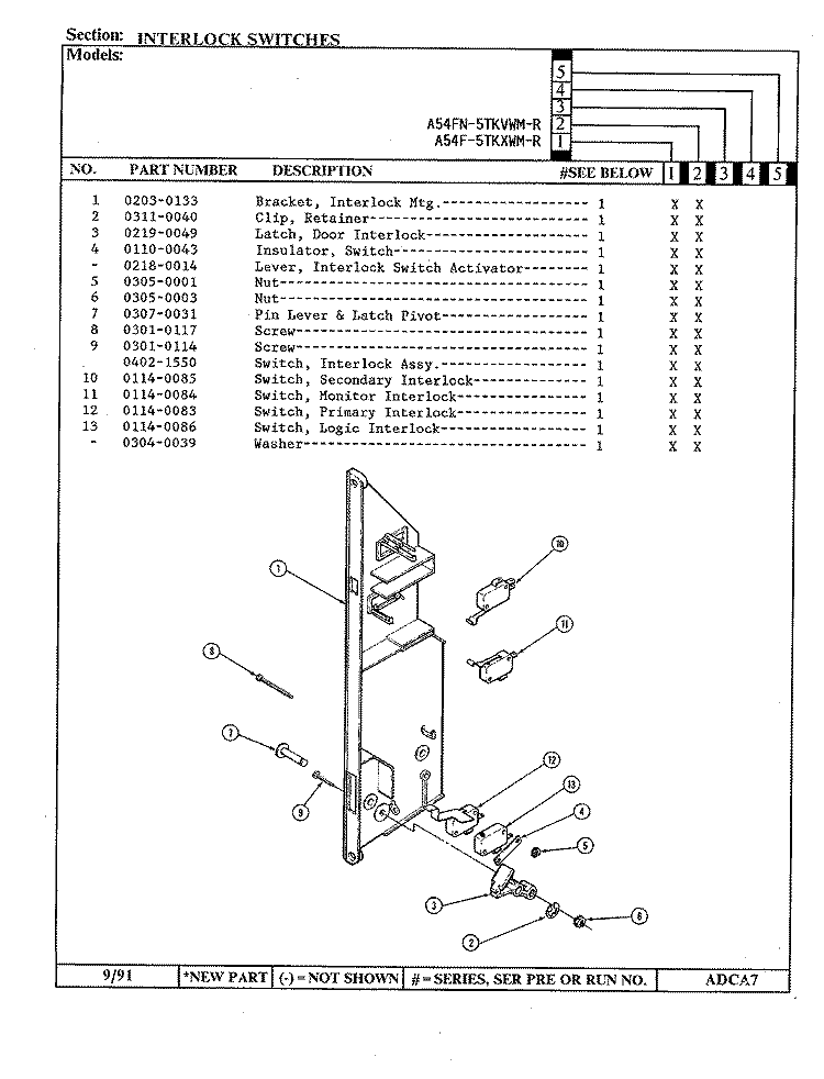INTERLOCK SWITCHES Diagram and Parts List for A54FN-5TKVWM-R  Admiral Microwave Oven Combo