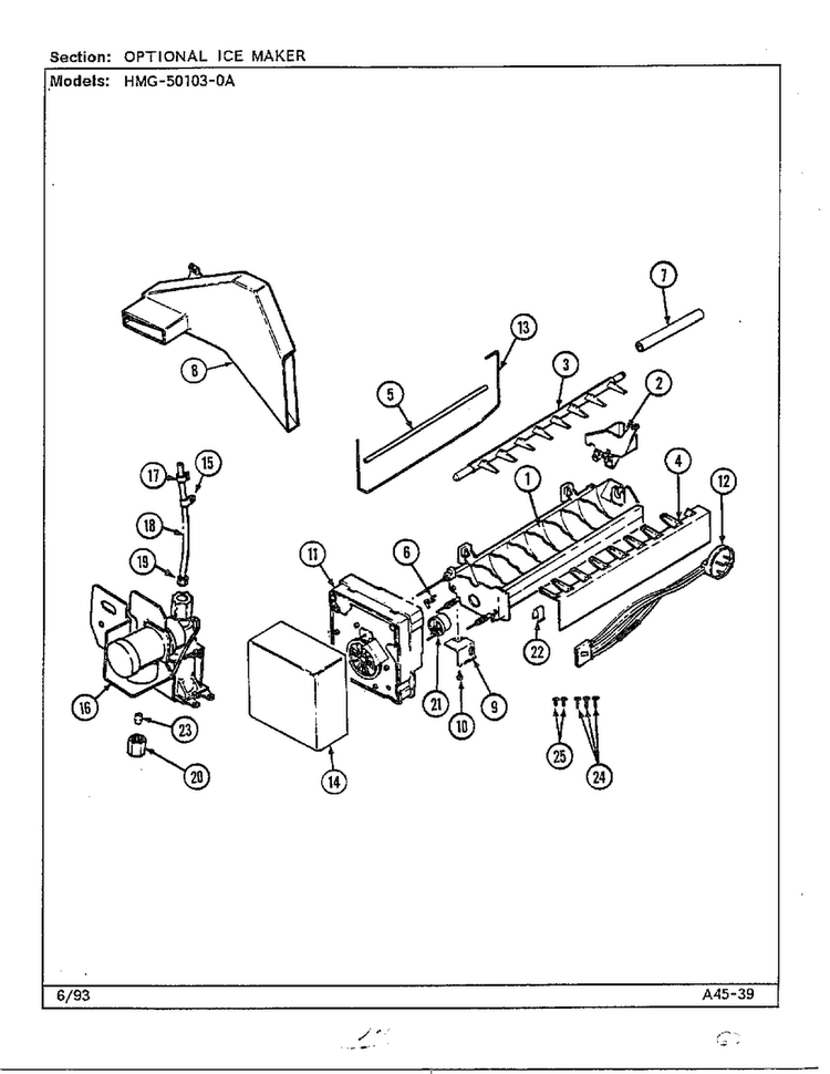 Optional Ice Maker Diagram and Parts List for 50103-0A  Admiral Refrigerator