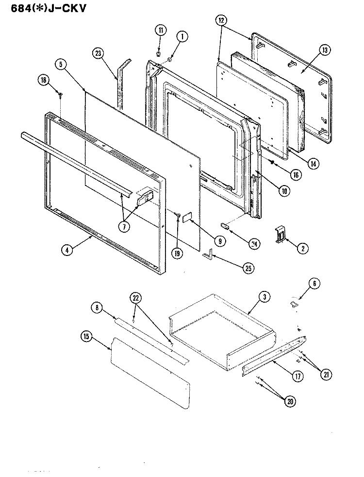 DOOR \ DRAWER Diagram and Parts List for 684WJ-CKV  Admiral Range