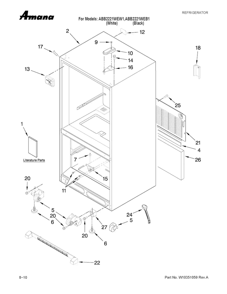 Cabinet Parts Diagram and Parts List for ABB2221WEW1  Amana Refrigerator
