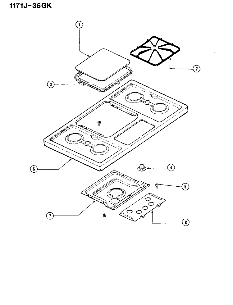 TOP ASSY. (GRIDDLE) Diagram and Parts List for 1171AJ-36GK  Admiral Cooktop