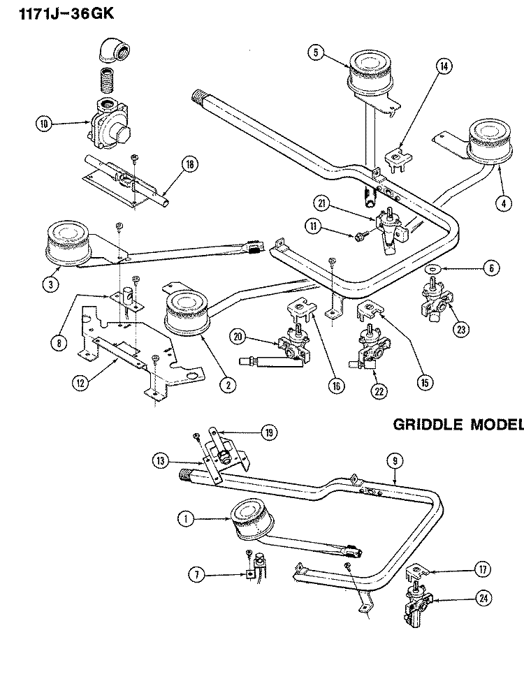 MANIFOLD SECTION (ELECTRONIC IGNITION) Diagram and Parts List for 1171AJ-36GK  Admiral Cooktop