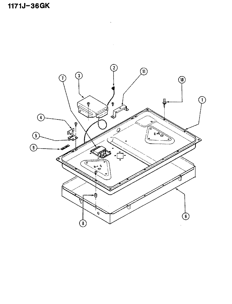 BURNER BOX ASSY. Diagram and Parts List for 1171AJ-36GK  Admiral Cooktop