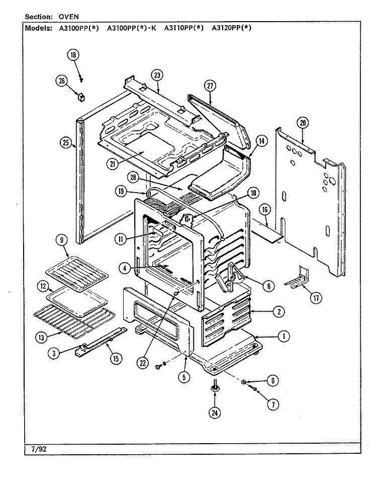 OVEN Diagram and Parts List for A3100PPA  Admiral Range