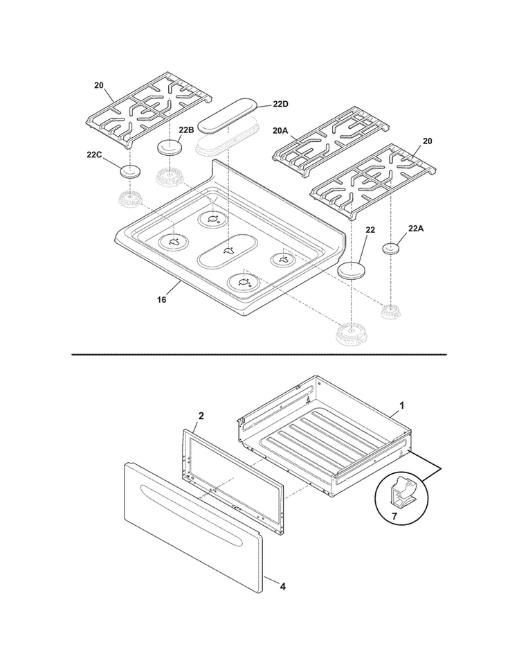 Top/drawer Diagram and Parts List for CRG3490LWE  Crosley Range