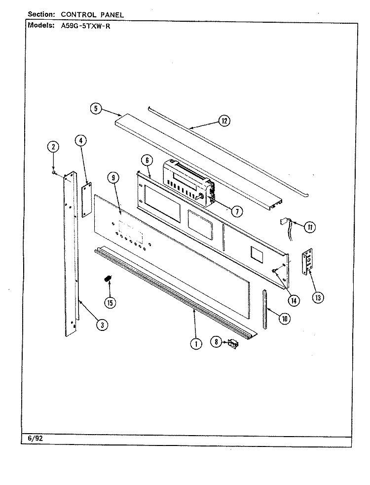 CONTROL PANEL (A59F - 5TXW - R) Diagram and Parts List for A59G-5TXW-R  Admiral Range
