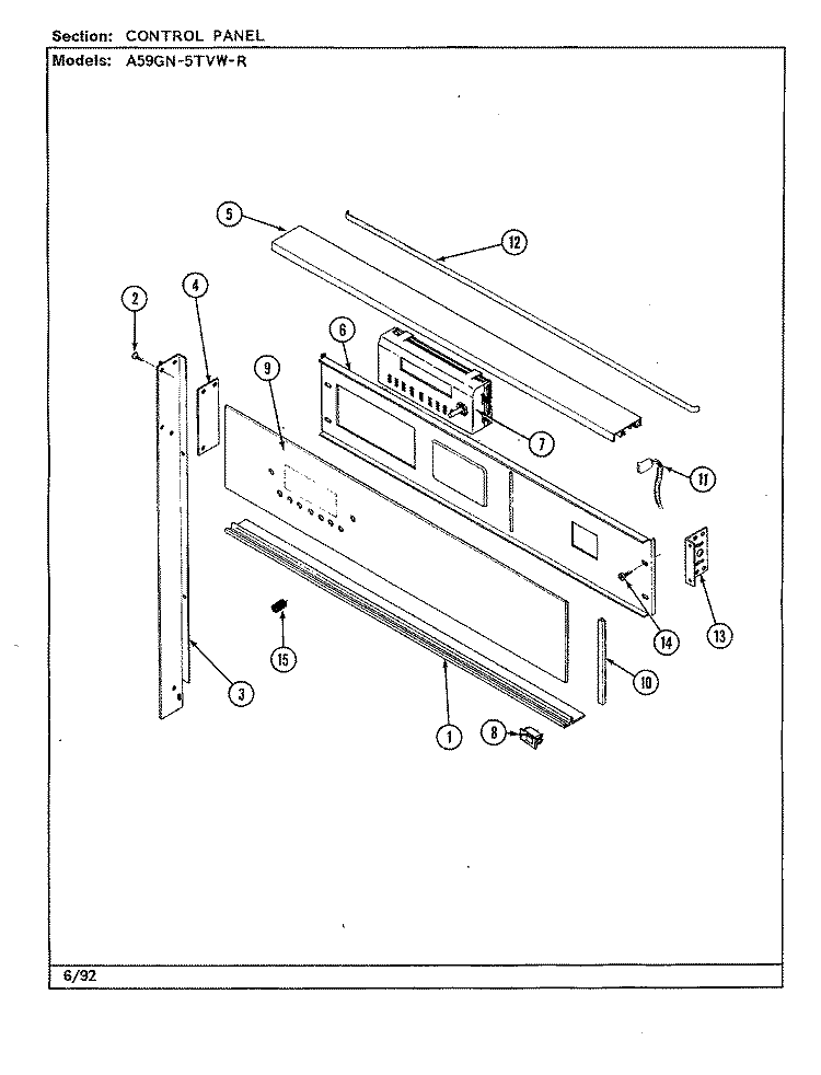 CONTROL PANEL (A59GN - 5TVW - R) Diagram and Parts List for A59GN-5TVW-R  Admiral Range