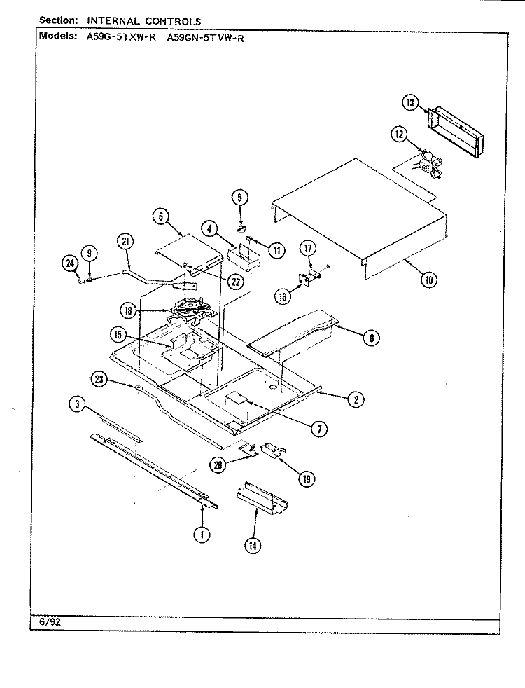 INTERNAL CONTROLS Diagram and Parts List for A59GN-5TVW-R  Admiral Range