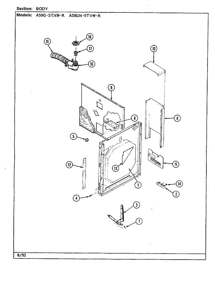 BODY Diagram and Parts List for A59GN-5TVW-R  Admiral Range