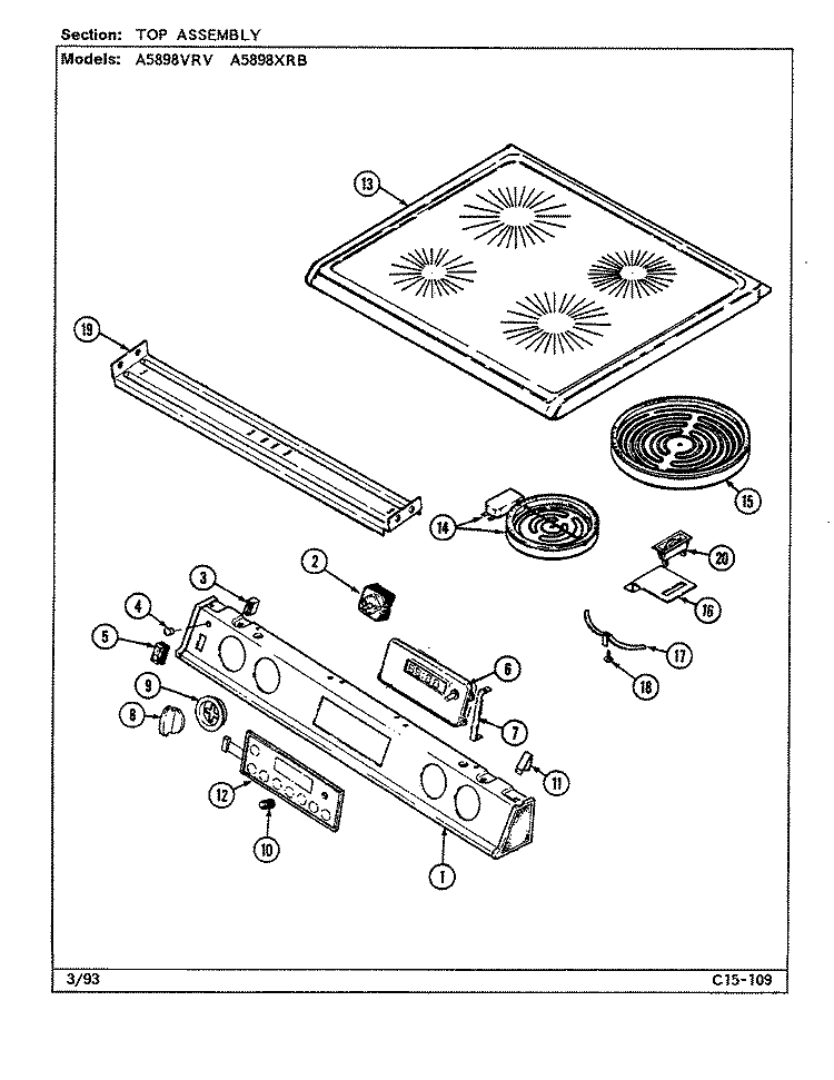 TOP ASSY. Diagram and Parts List for A5898XRB  Admiral Range