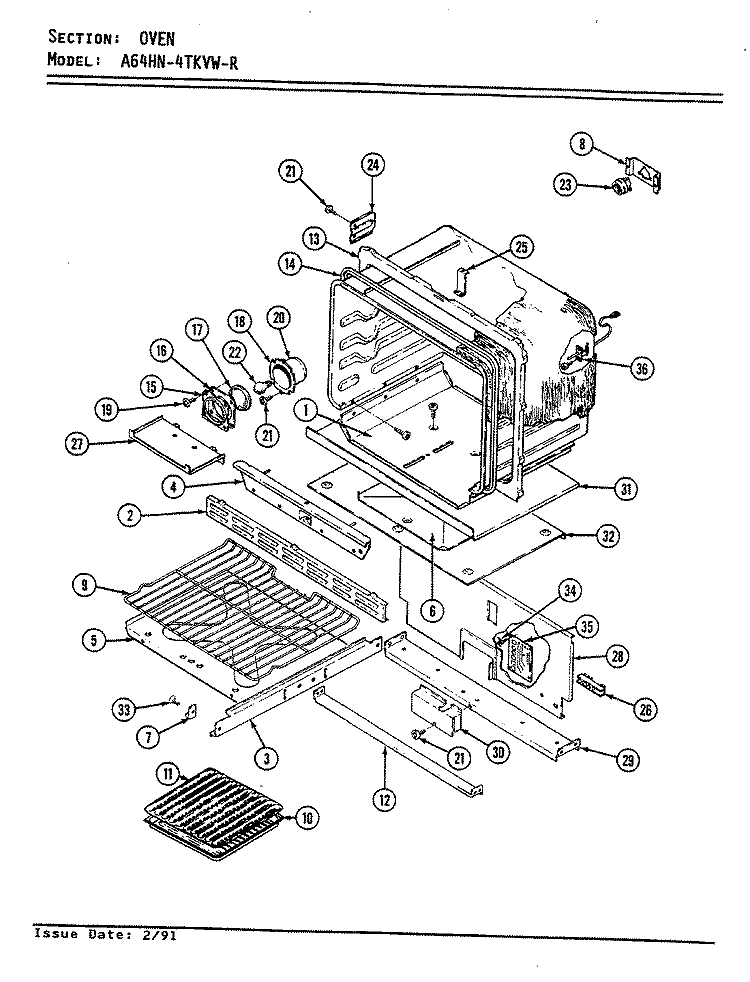 OVEN Diagram and Parts List for A64HN-4TKVW-R  Admiral Range