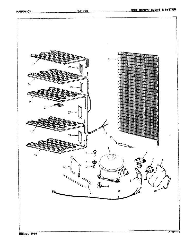 UNIT COMPARTMENT & SYSTEM Diagram and Parts List for HCF200 8V078 Hardwick Freezer