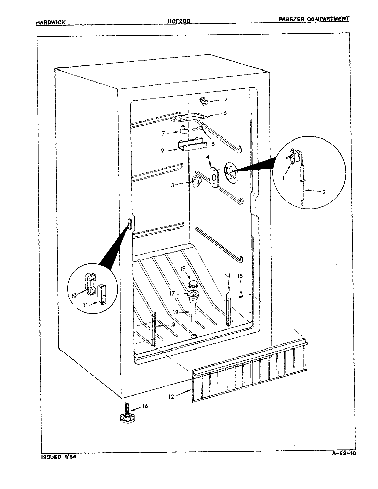 FREEZER COMPARTMENT Diagram and Parts List for HCF200 8V078 Hardwick Freezer