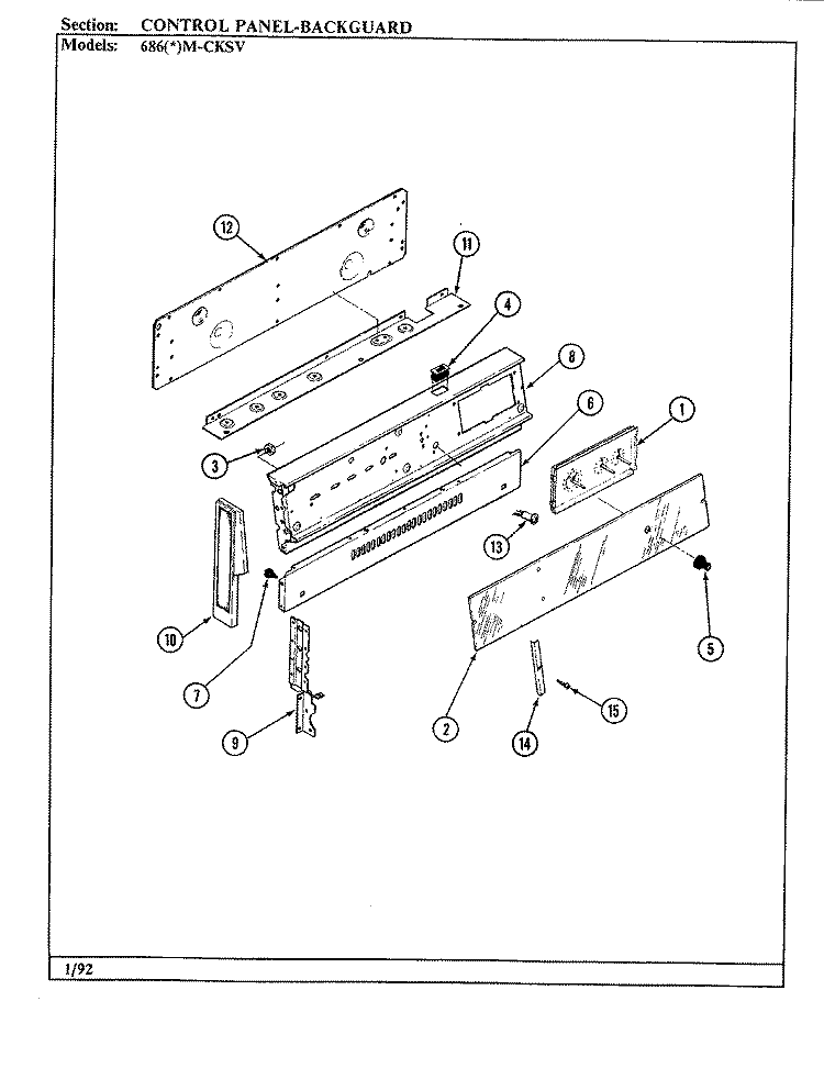 CONTROL PANEL Diagram and Parts List for 686AM-CKSV  Admiral Range