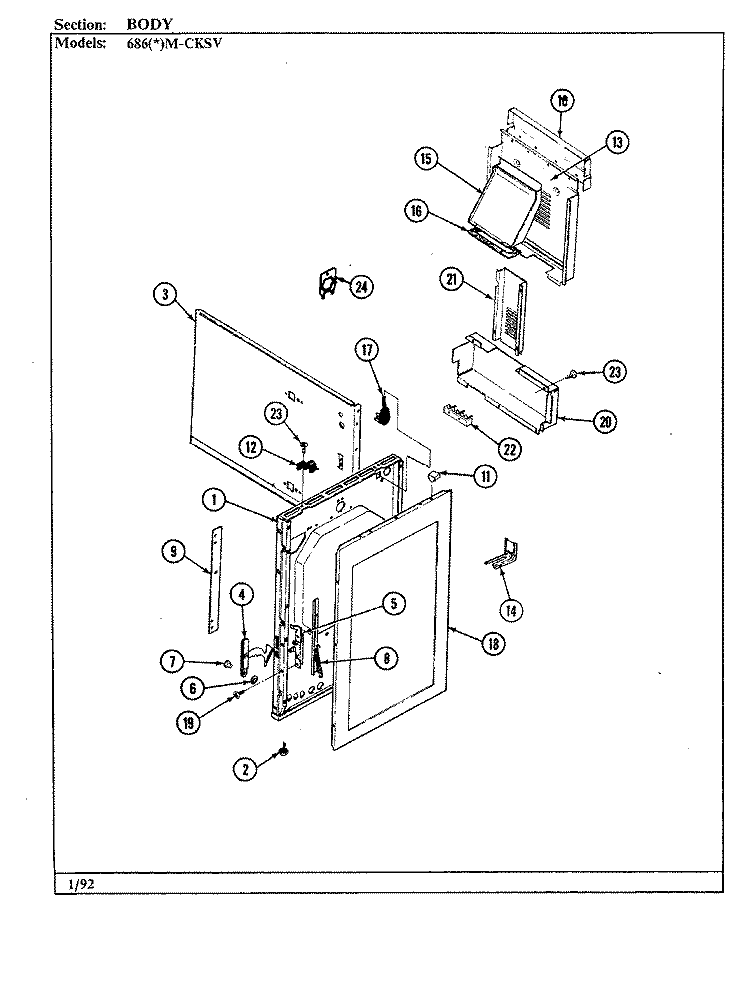 BODY Diagram and Parts List for 686AM-CKSV  Admiral Range
