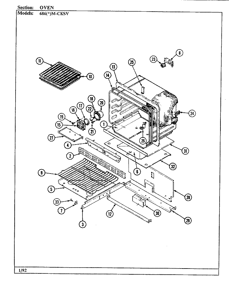 OVEN Diagram and Parts List for 686AM-CKSV  Admiral Range