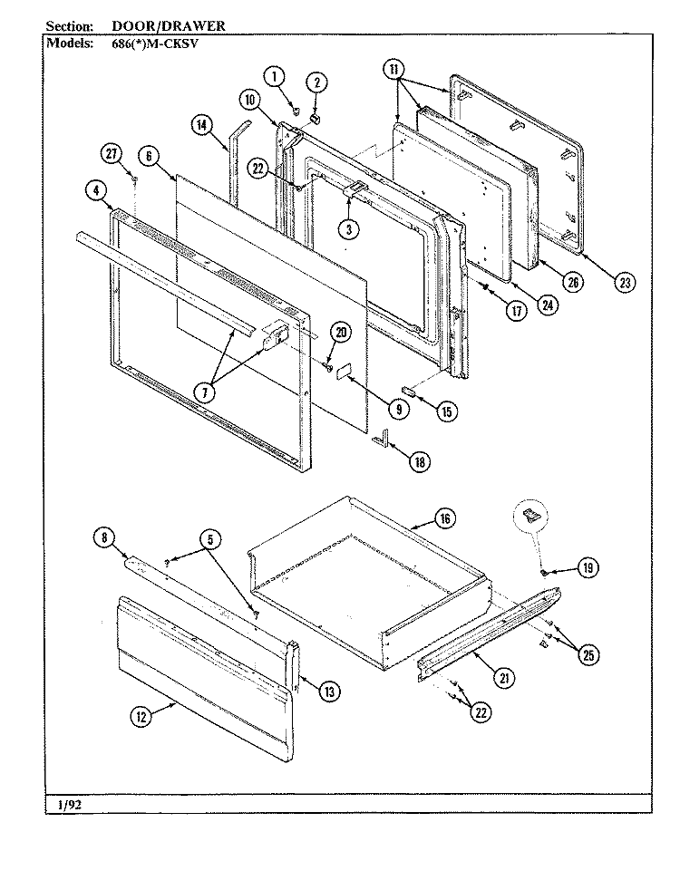 DOOR / DRAWER Diagram and Parts List for 686AM-CKSV  Admiral Range