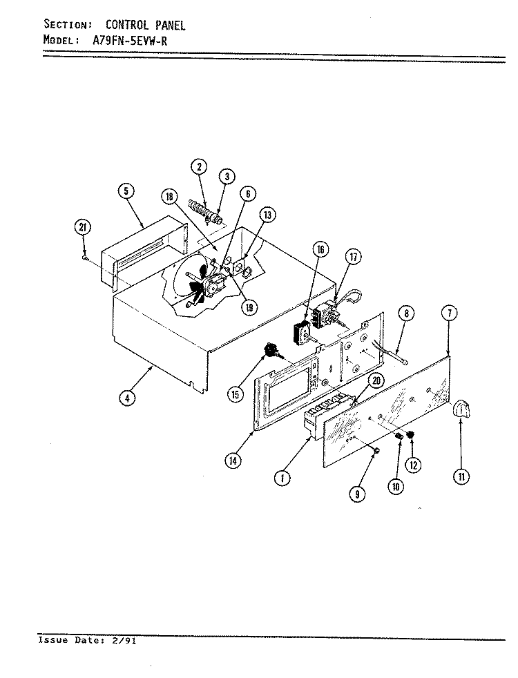 CONTROL PANEL Diagram and Parts List for A79FN-5EVW-R  Admiral Wall Oven