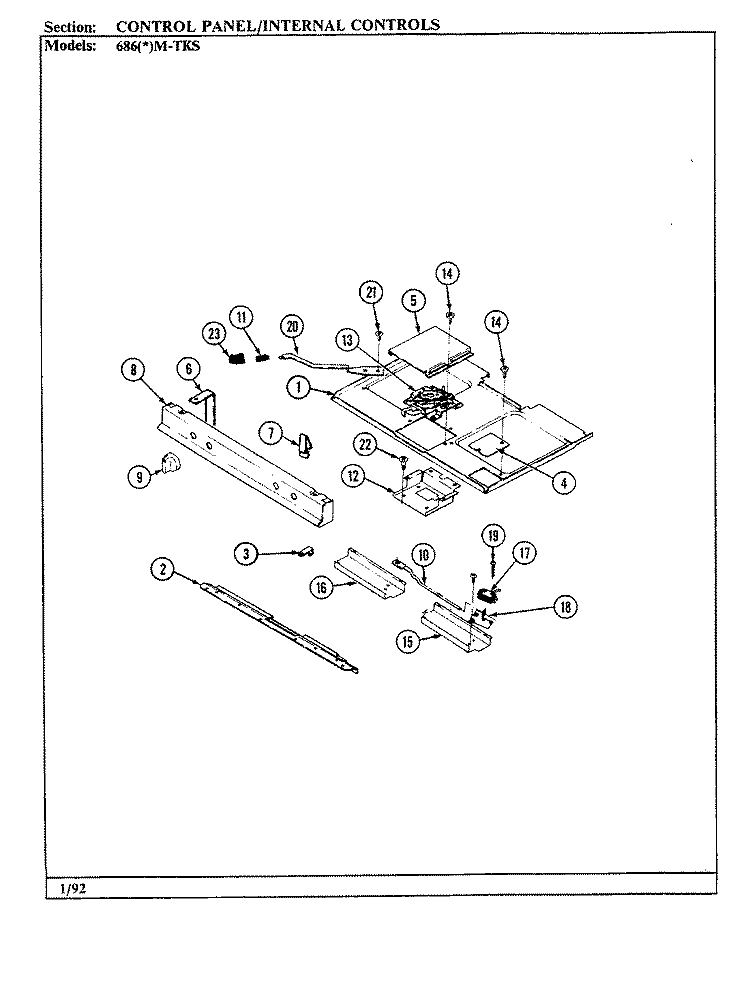 CONTROL PANEL / INTERNAL CONTROLS Diagram and Parts List for 686AM-TKS  Admiral Range