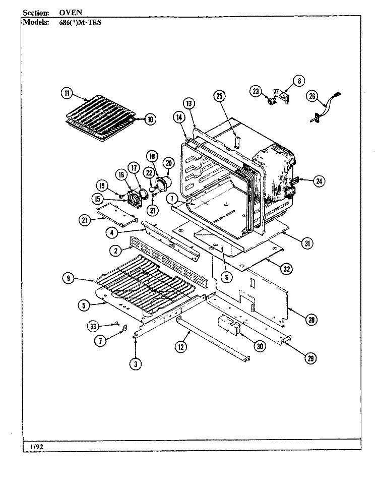 OVEN Diagram and Parts List for 686AM-TKS  Admiral Range