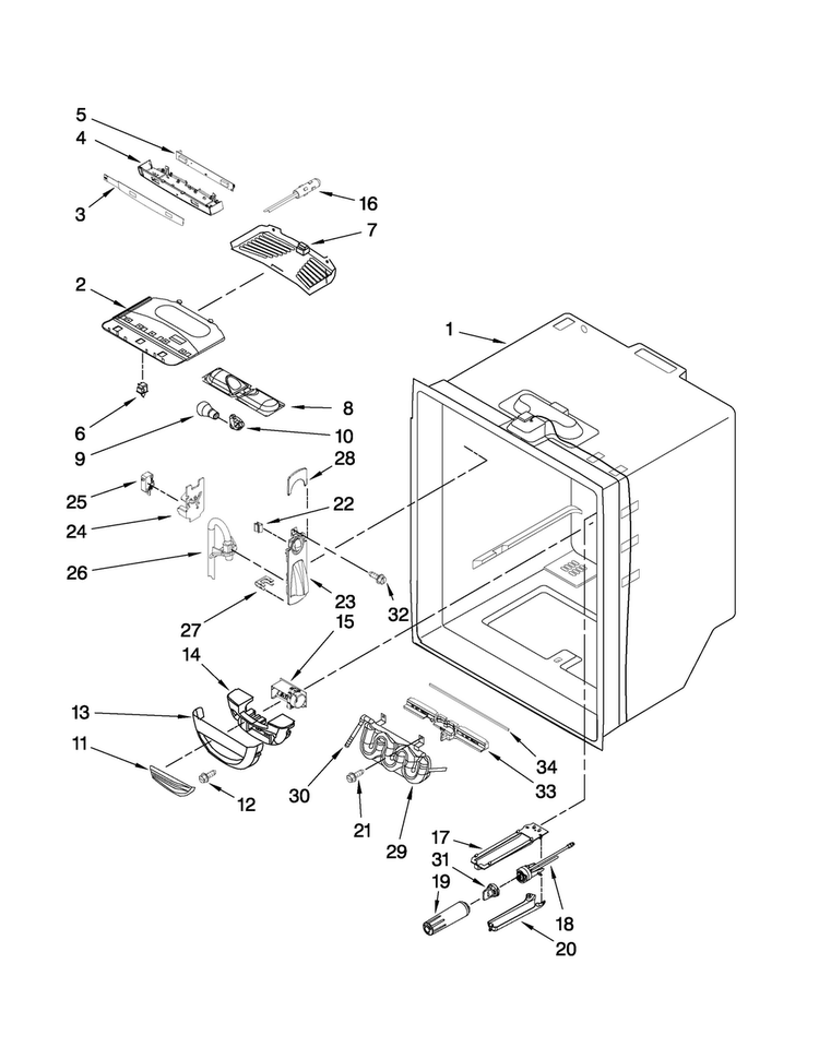 Refrigerator Liner Parts Diagram and Parts List for MFD2562VEB2  Maytag Refrigerator