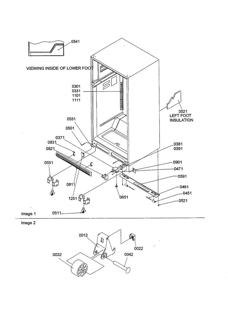 Ladders/lower Cabinet/rollers Diagram and Parts List for TS25TE-P1308001WE  Amana Refrigerator