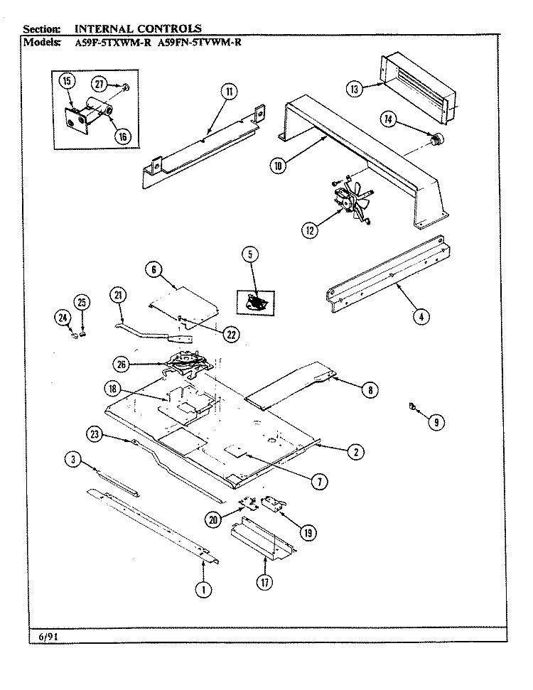 INTERNAL CONTROLS Diagram and Parts List for A59FN-5TVWM-R  Admiral Microwave Oven Combo