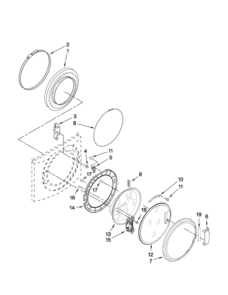 Door And Latch Parts Diagram and Parts List for MHWZ400TQ03  Maytag Washer