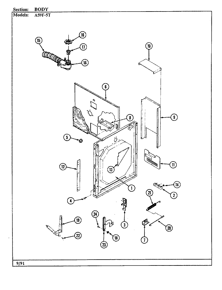 BODY Diagram and Parts List for A59F-5TXW-R  Admiral Wall Oven