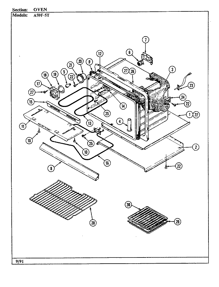 OVEN Diagram and Parts List for A59F-5TXW-R  Admiral Wall Oven