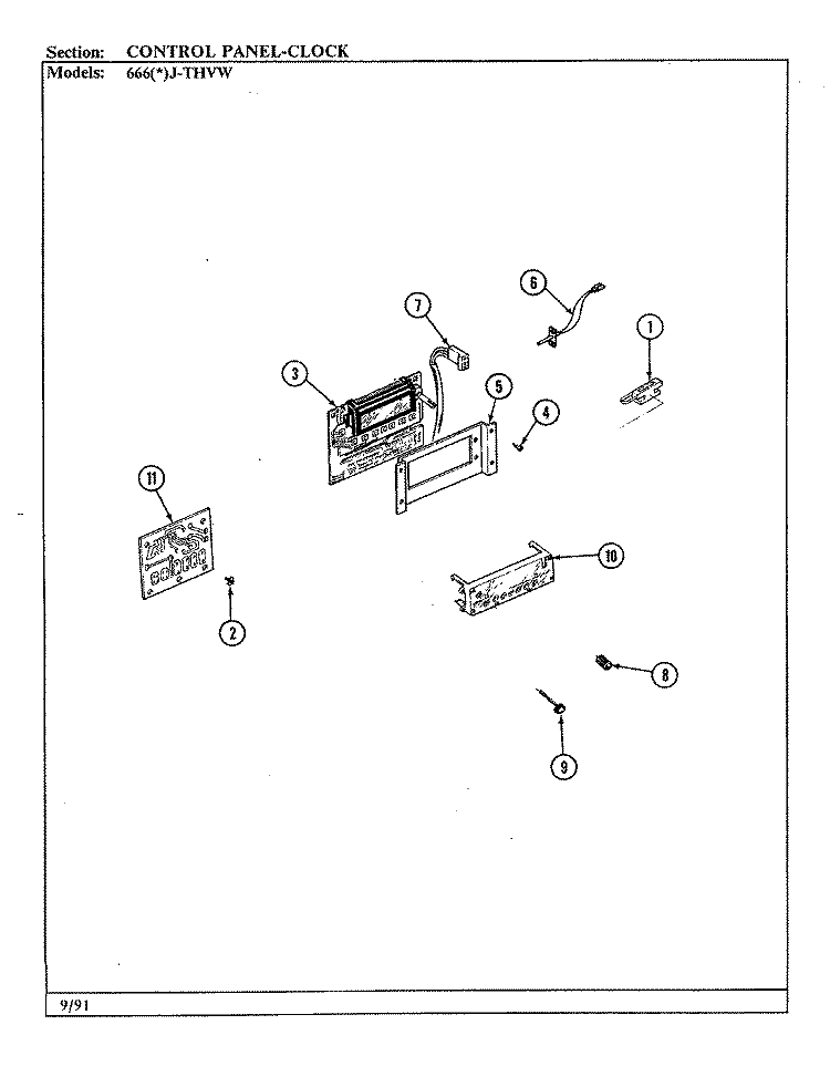 CONTROL PANEL Diagram and Parts List for 666WJ-THVW  Admiral Range