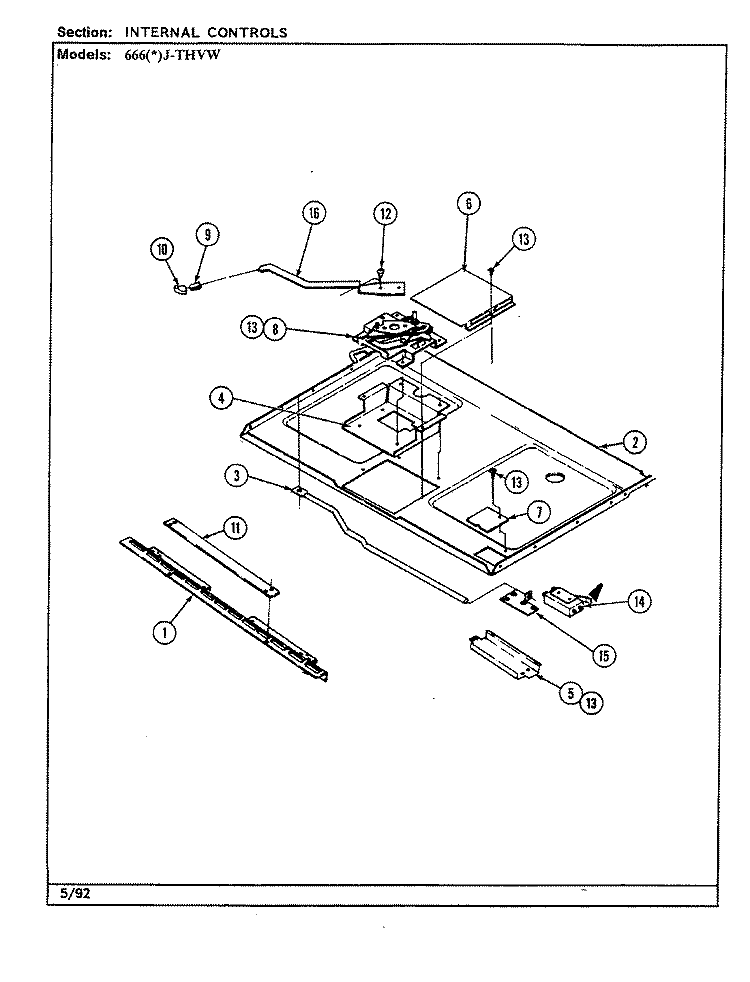 INTERNAL CONTROLS Diagram and Parts List for 666WJ-THVW  Admiral Range