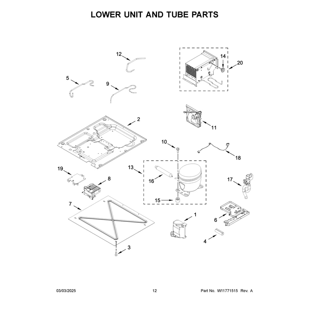 Lower Unit And Tube Parts Diagram and Parts List for JBZFL30IGX20  Jenn-Air Freezer
