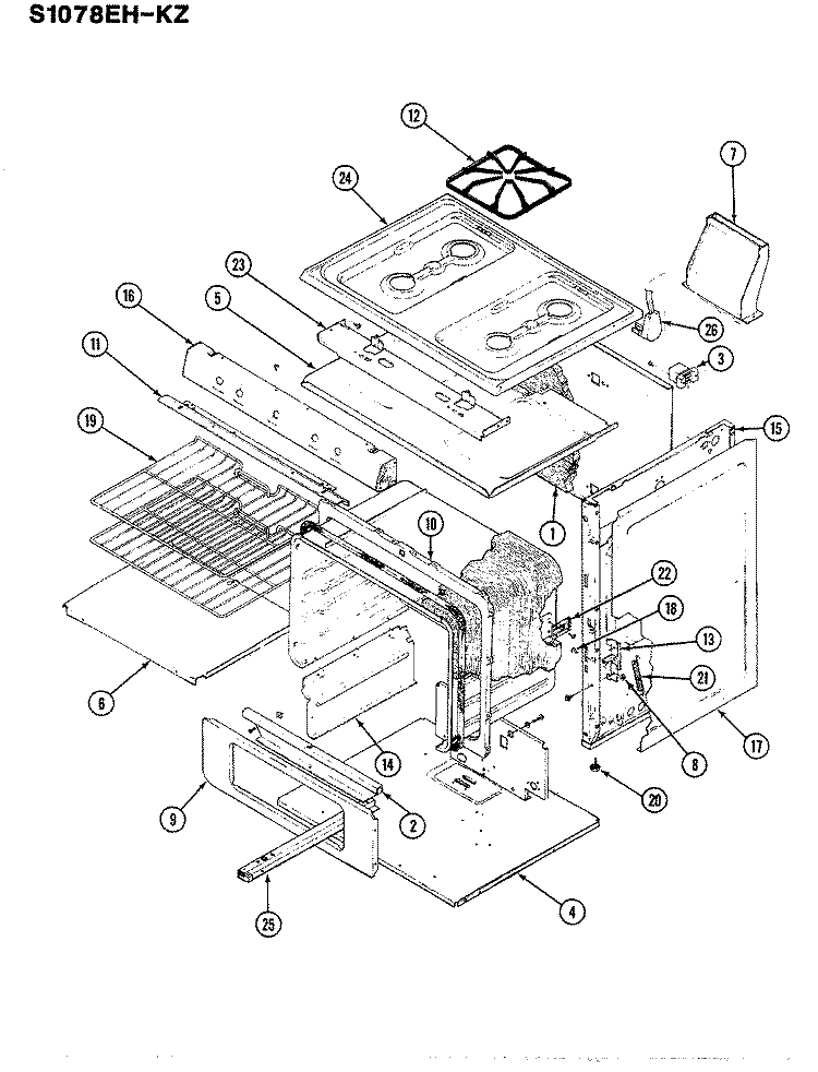 BODY Diagram and Parts List for S1078EH-KZ  Admiral Range