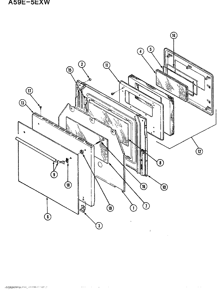 DOOR Diagram and Parts List for A59E-5EXW-R  Admiral Range