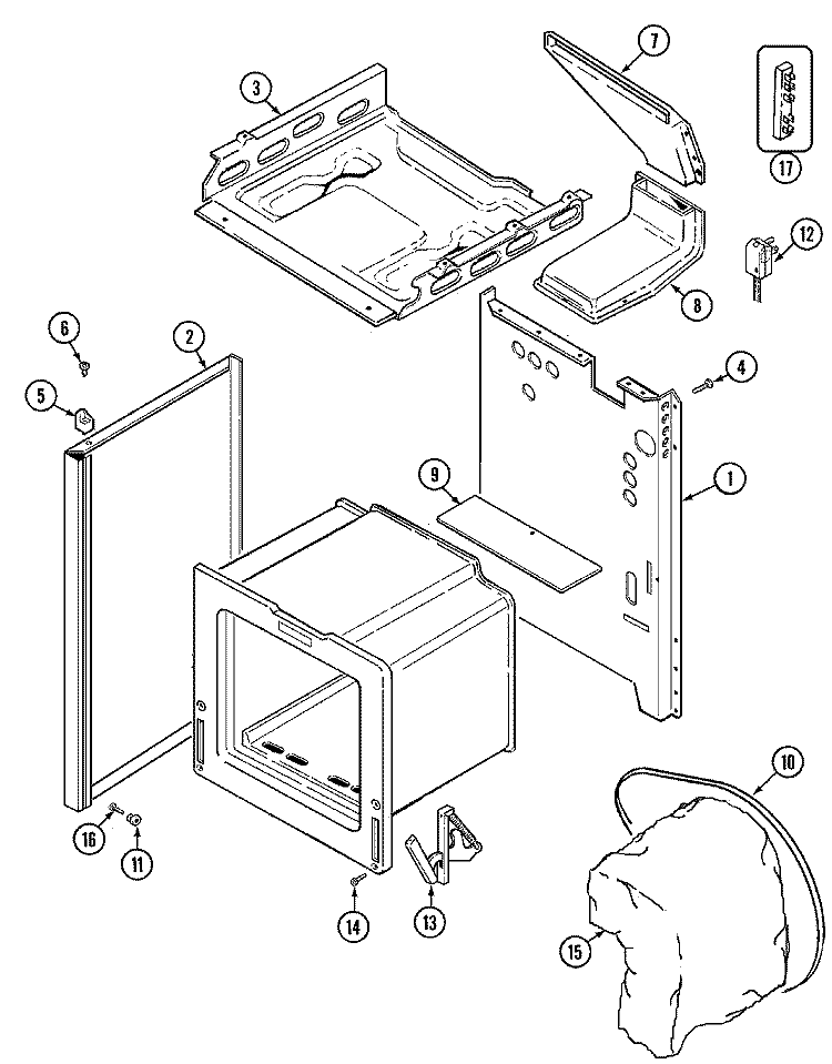 BODY Diagram and Parts List for 3127XTW  Magic Chef Range