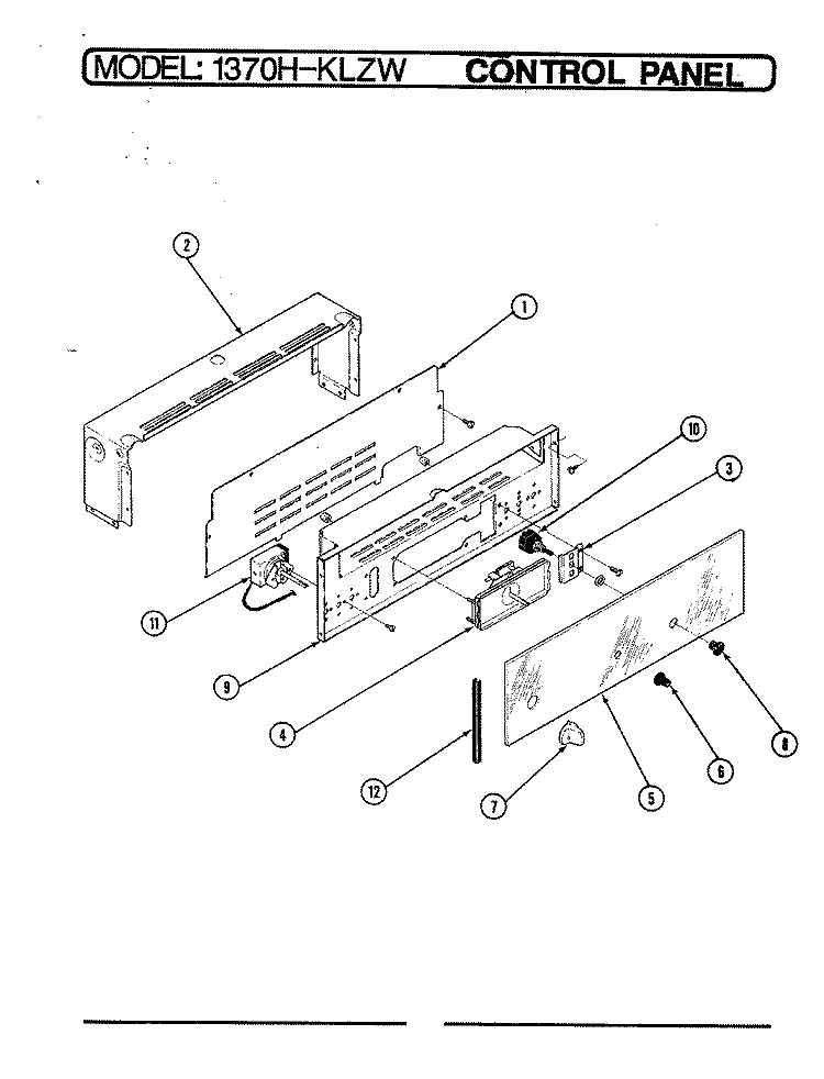CONTROL PANEL Diagram and Parts List for 1370H-KLZW  Admiral Wall Oven