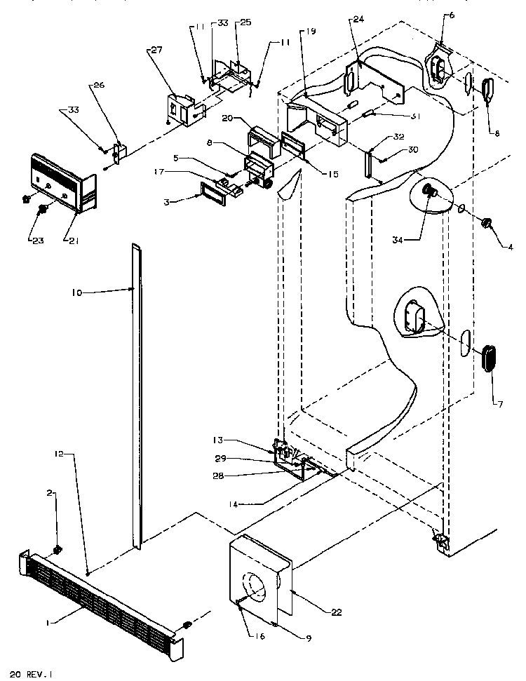 Refrigerator/freezer Controls And Cabinet Parts Diagram and Parts List for SPD25AW-P1162435WW  Amana Refrigerator