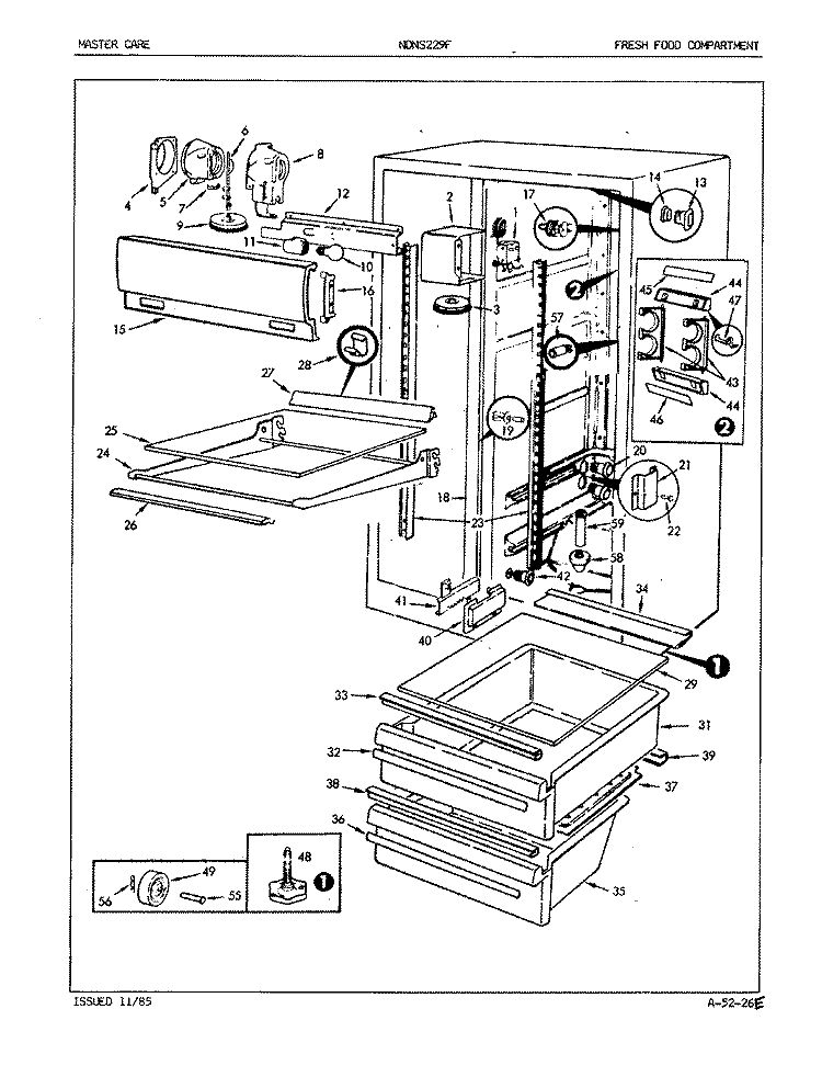 FRESH FOOD COMPARTMENT Diagram and Parts List for NDNS229FA 5M57B Maytag Refrigerator