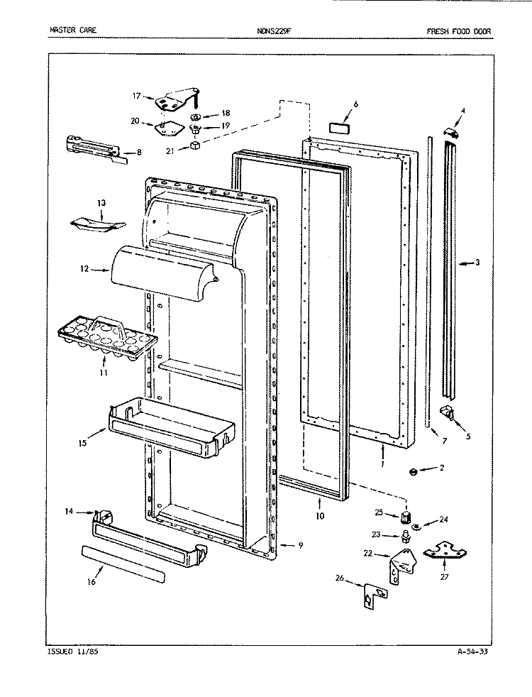 FRESH FOOD DOOR Diagram and Parts List for NDNS229FA 5M57B Maytag Refrigerator