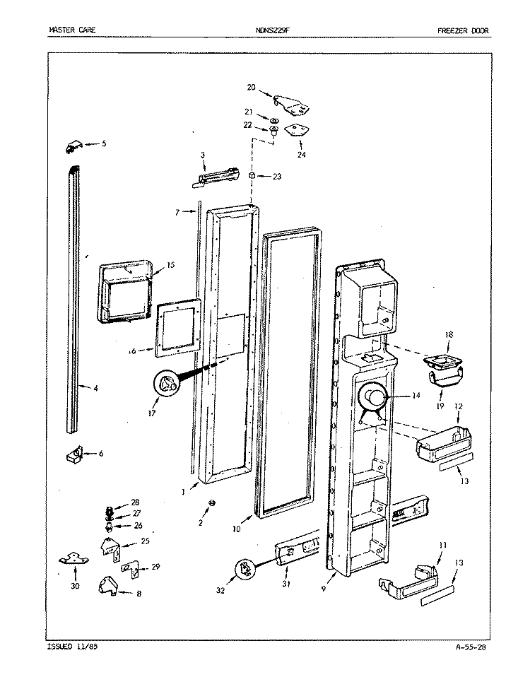 FREEZER DOOR Diagram and Parts List for NDNS229FA 5M57B Maytag Refrigerator
