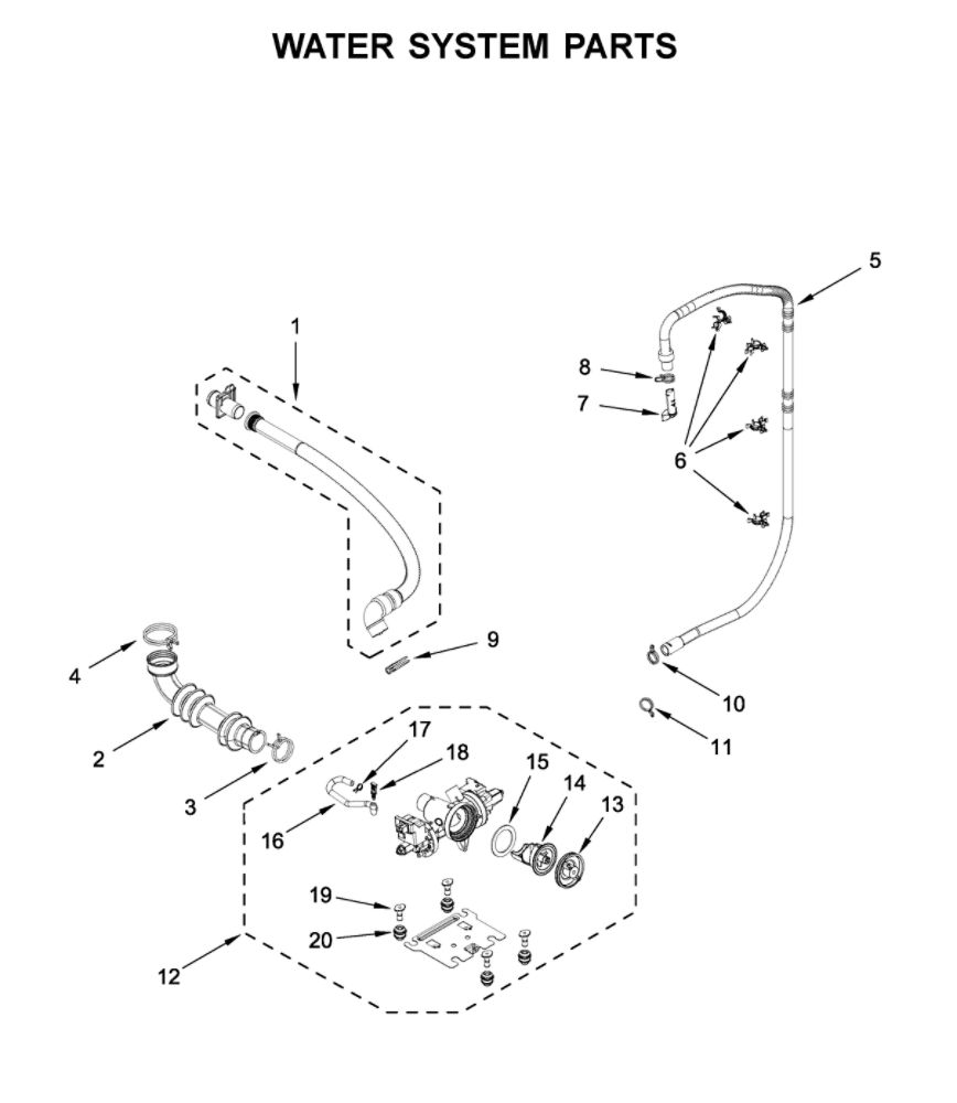 Water System Parts Diagram and Parts List for MHW5630HW2  Maytag Washer