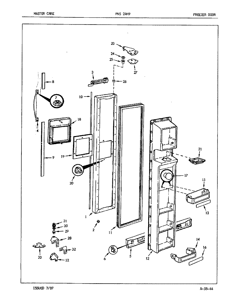 FREEZER DOOR Diagram and Parts List for PNS24H9A 7L49A Admiral Refrigerator
