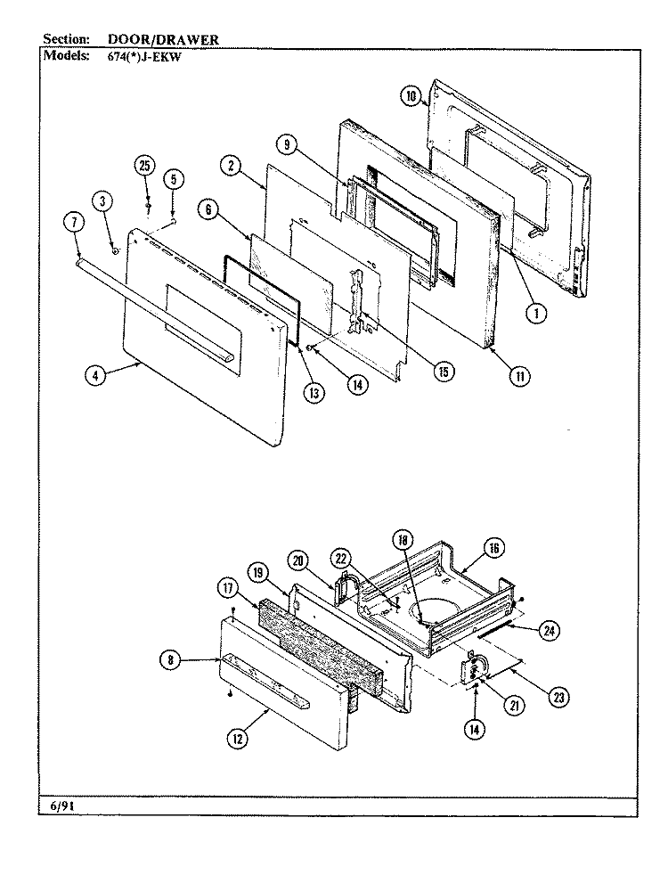 DOOR \ DRAWER Diagram and Parts List for 674AJ-EKVW  Admiral Range