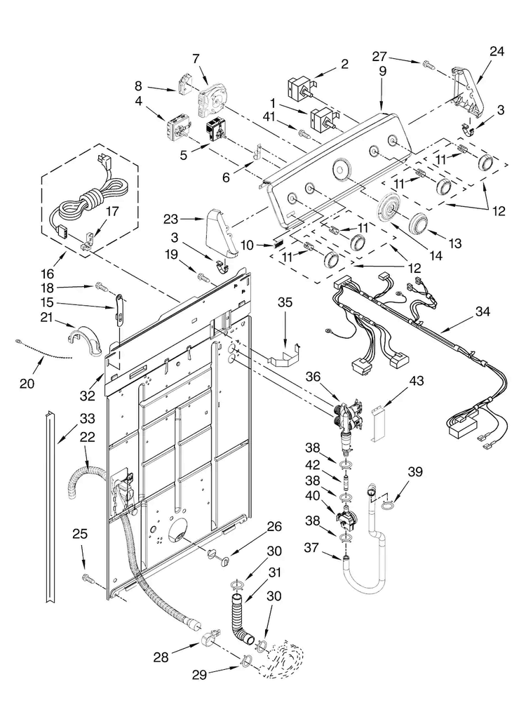 Controls And Rear Panel Parts Diagram and Parts List for MVWC6ESWW0  Maytag Washer