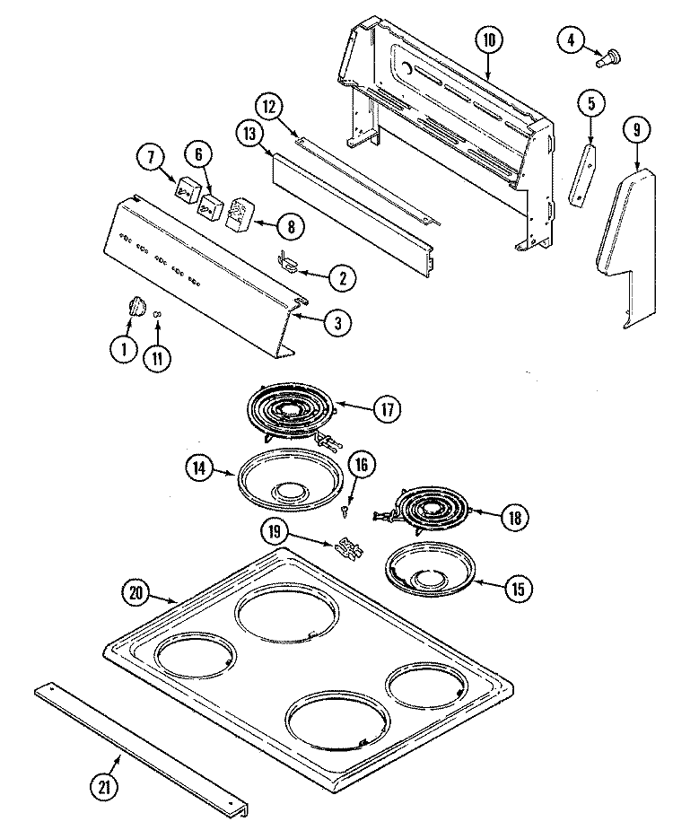 CONTROL PNL / TOP ASSM (A3510) Diagram and Parts List for A3510PPW  Admiral Range
