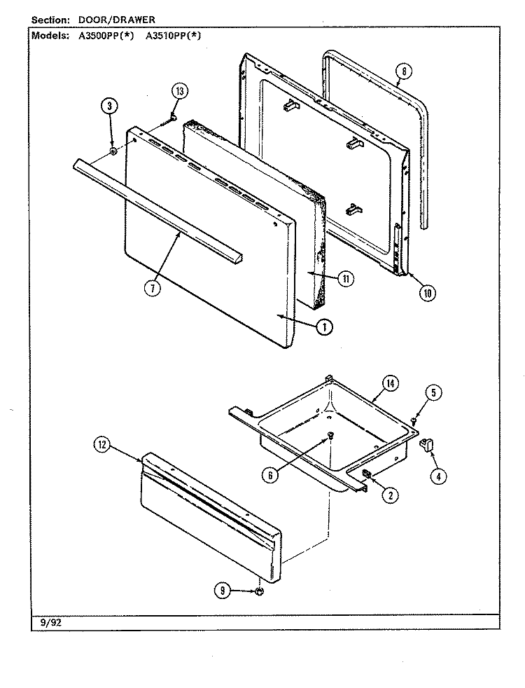 BODY Diagram and Parts List for A3510PPW  Admiral Range