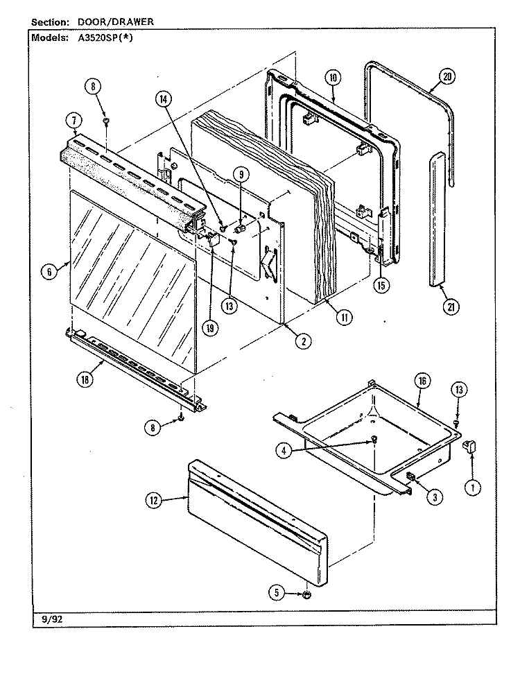 OVEN Diagram and Parts List for A3510PPW  Admiral Range