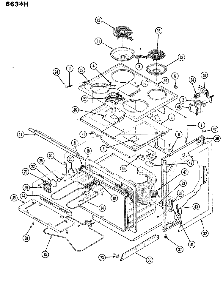 BODY Diagram and Parts List for 663AH-CV  Admiral Range